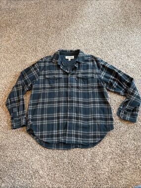 Wolverine Men's Blue and Gray Plaid Button-Down Flannel Shirt Size XL